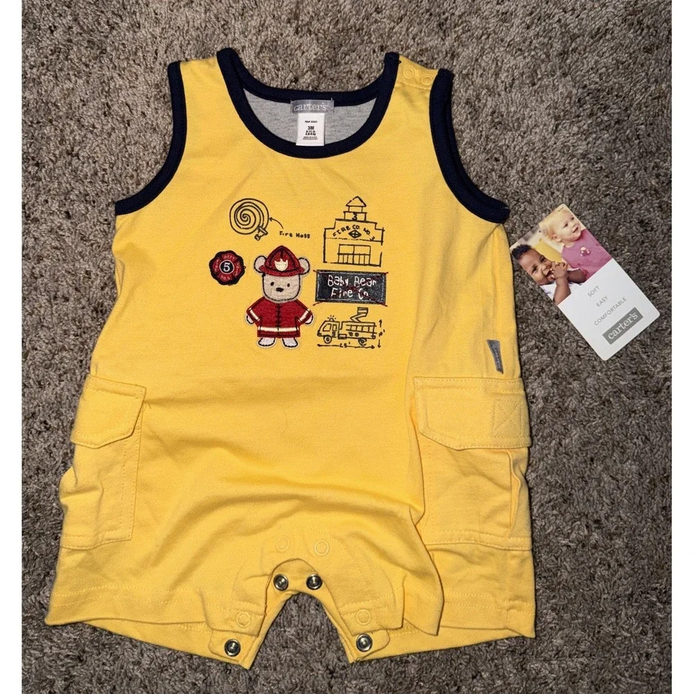 Carter's Y2K‎ Bear Firefighter Yellow Romper/sunsuit Boy New 3 Months